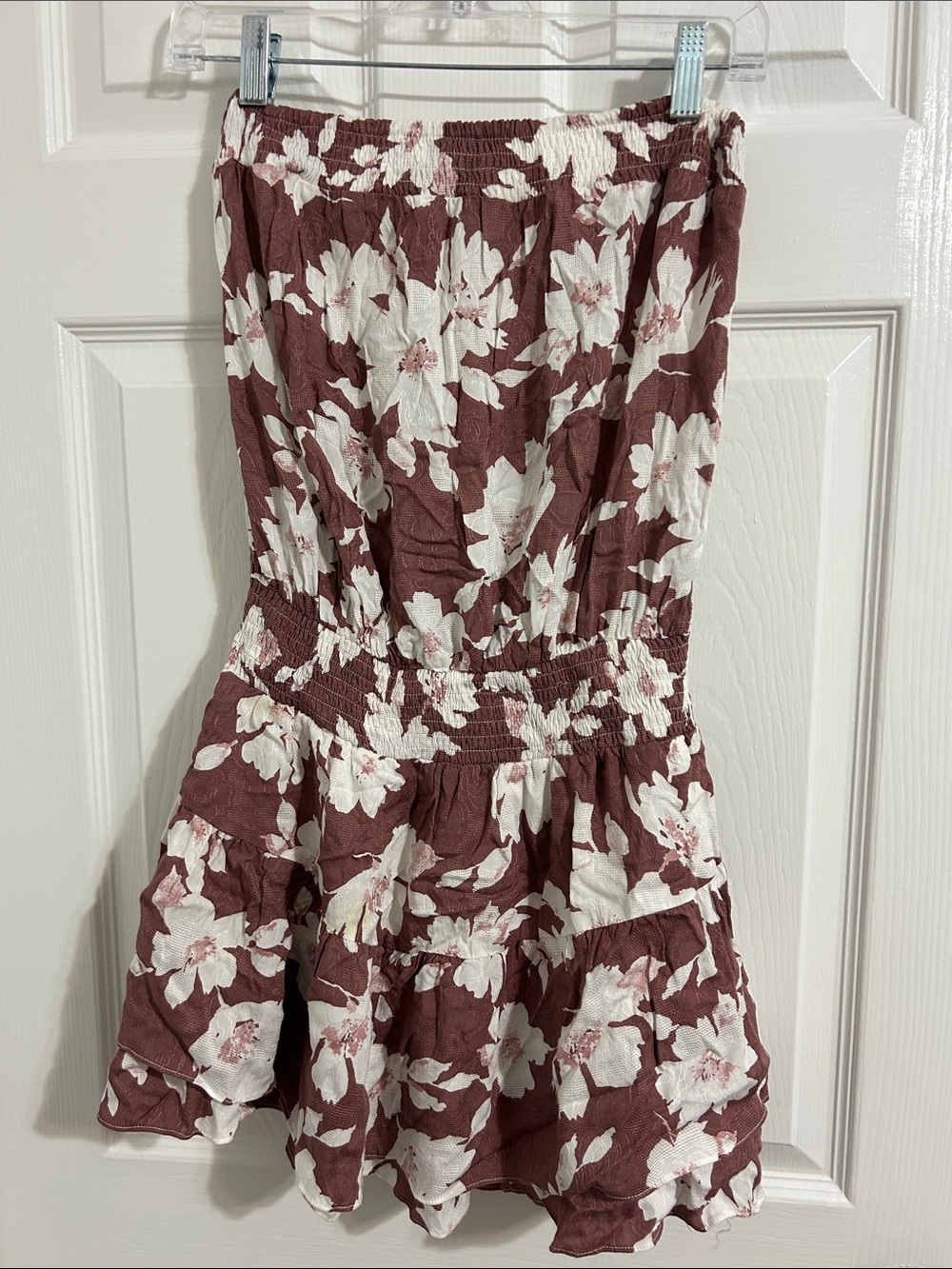 Strapless Floral Sundress in Mauve and White